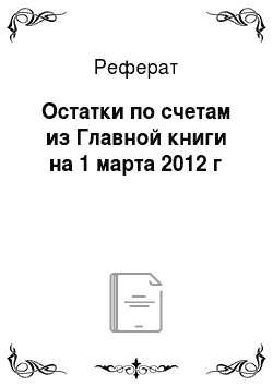 Реферат: Остатки по счетам из Главной книги на 1 марта 2012 г