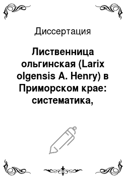 Диссертация: Лиственница ольгинская (Larix olgensis A. Henry) в Приморском крае: систематика, география, лесоводственные свойства, ресурсы