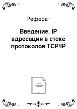 Реферат: Введение. IP адресация в стеке протоколов TCP/IP