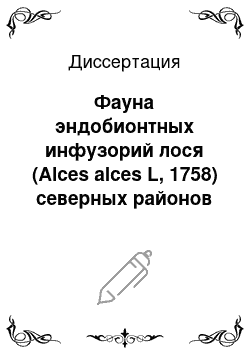 Диссертация: Фауна эндобионтных инфузорий лося (Alces alces L, 1758) северных районов Омской области