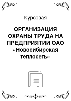 Курсовая: ОРГАНИЗАЦИЯ ОХРАНЫ ТРУДА НА ПРЕДПРИЯТИИ ОАО «Новосибирская теплосеть»