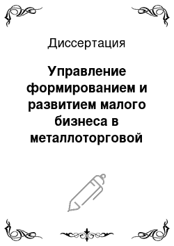 Диссертация: Управление формированием и развитием малого бизнеса в металлоторговой сфере черной металлургии