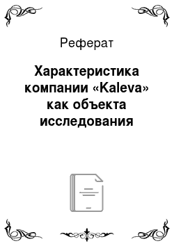 Реферат: Характеристика компании «Kaleva» как объекта исследования