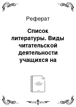 Реферат: Список литературы. Виды читательской деятельности учащихся на уроках изучения произведений И. А. Бунина в 5–7 классах