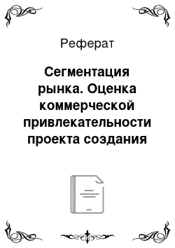 Реферат: Сегментация рынка. Оценка коммерческой привлекательности проекта создания предприятия