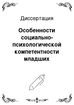 Диссертация: Особенности социально-психологической компетентности младших школьников с задержкой психического развития (в условиях школы-интерната)