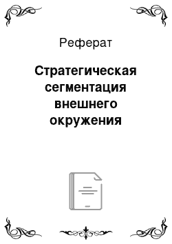 Реферат: Стратегическая сегментация внешнего окружения