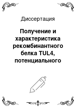 Диссертация: Получение и характеристика рекомбинантного белка TUL4, потенциального компонента генно-инженерной субъединичной противотуляремийной вакцины