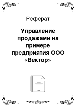 Реферат: Управление продажами на примере предприятия ООО «Вектор»