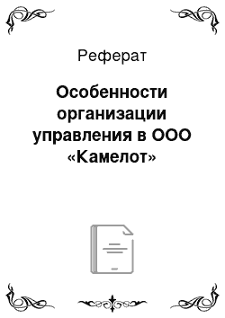 Реферат: Особенности организации управления в ООО «Камелот»