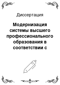 Диссертация: Модернизация системы высшего профессионального образования в соответствии с потребностями современного рынка труда