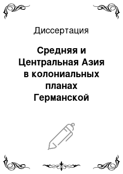 Диссертация: Средняя и Центральная Азия в колониальных планах Германской империи в 1870-е — 1918 гг