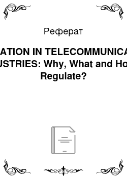 Реферат: REGULATION IN TELECOMMUNICATIONS INDUSTRIES: Why, What and How to Regulate?