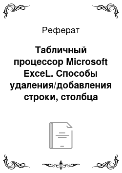 Реферат: Табличный процессор Microsoft ExceL. Способы удаления/добавления строки, столбца