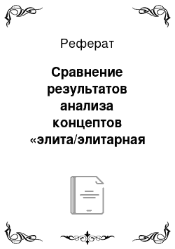 Реферат: Сравнение результатов анализа концептов «элита/элитарная личность» и «elite/elitism» в русском и английском повседневном дискурсах