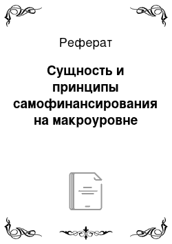 Реферат: Сущность и принципы самофинансирования на макроуровне