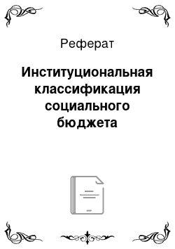 Реферат: Институциональная классификация социального бюджета