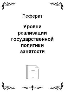 Реферат: Уровни реализации государственной политики занятости