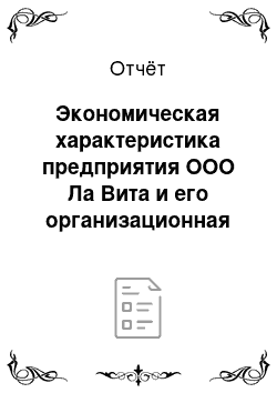 Отчёт: Экономическая характеристика предприятия ООО Ла Вита и его организационная структура