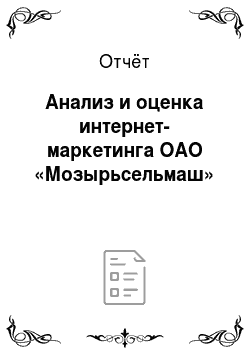 Отчёт: Анализ и оценка интернет-маркетинга ОАО «Мозырьсельмаш»