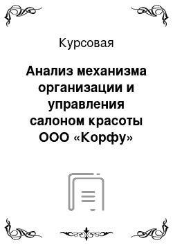 Курсовая: Анализ механизма организации и управления салоном красоты ООО «Корфу»