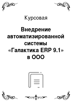 Курсовая: Внедрение автоматизированной системы «Галактика ERP 9.1» в ООО «УралПромСнаб»