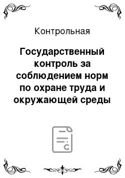 Контрольная: Государственный контроль за соблюдением норм по охране труда и окружающей среды