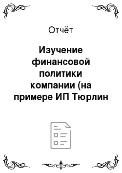 Отчёт: Изучение финансовой политики компании (на примере ИП Тюрлин Юрий Ильич)