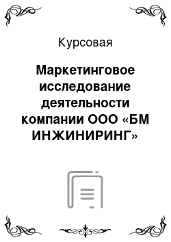 Курсовая: Маркетинговое исследование деятельности компании ООО «БМ ИНЖИНИРИНГ»