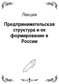 Лекция: Предпринимательская структура и ее формирование в России